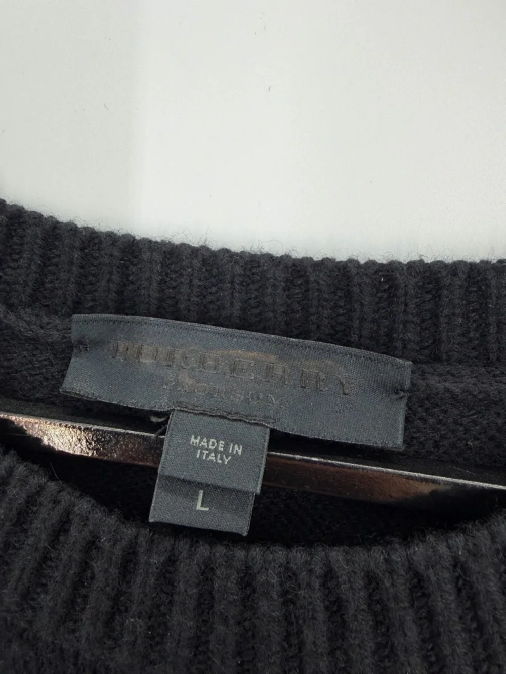 Burberry Prorsum Cashmere Blend Pleated Back Long Sleeve Crewneck Black Sweater